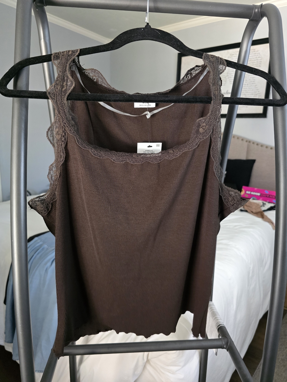 NWT- Cotton On Brown Ribbed Lace-Trim Camisole